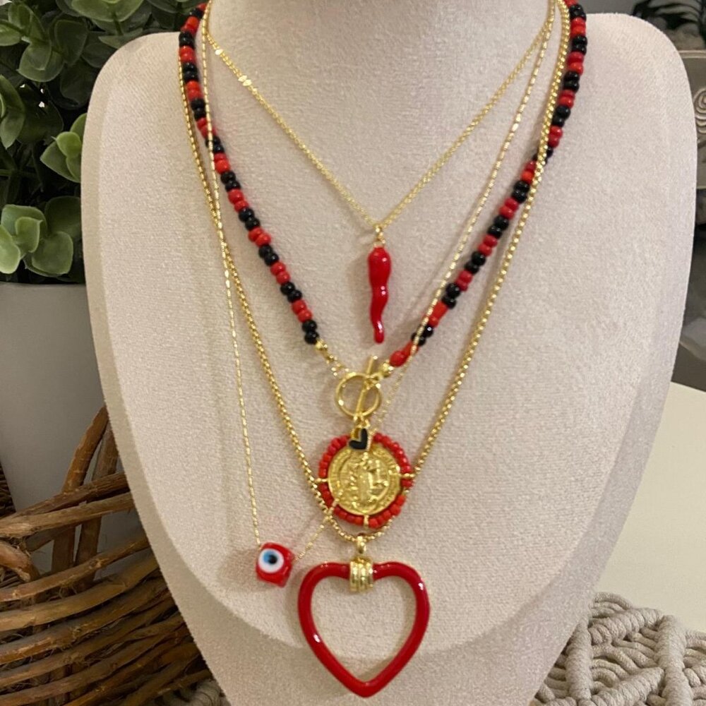 Set of 4 individual necklaces 14 gold-plated Copper  enamel Charms
